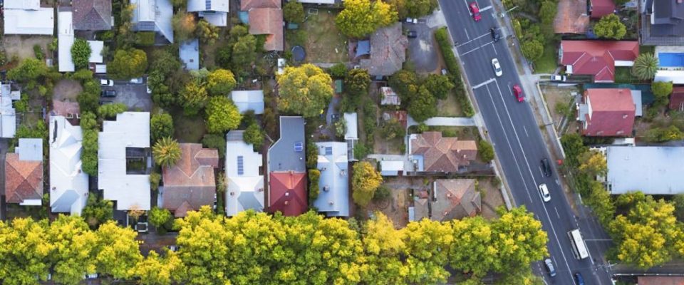 Picture of road and houses from a birds eye angle